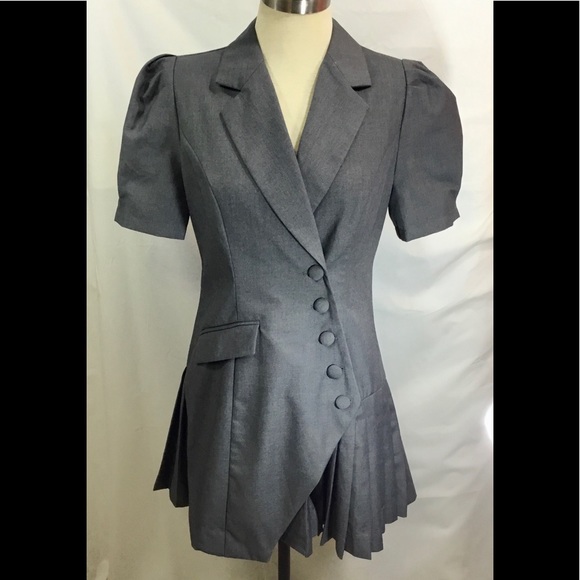 Saint Laurent Dresses & Skirts - Saint Laurent Paris Gray Short Sleeve Pleated V-neck Dress